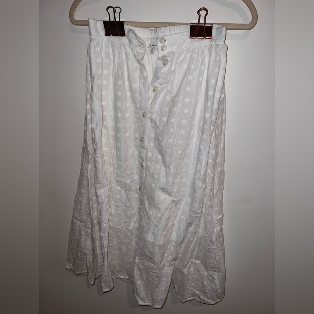 White embroidered linen long skirt